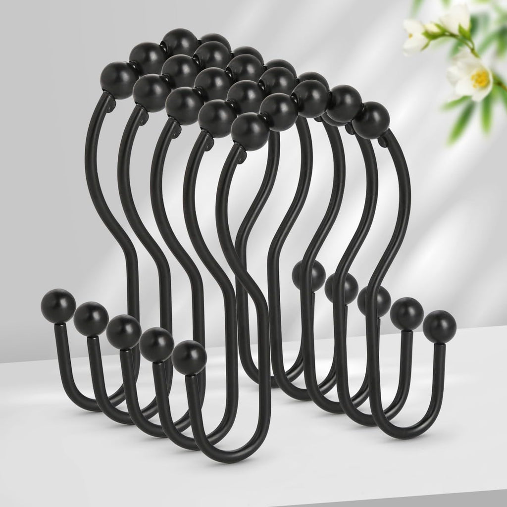 Resze 12PCS Shower Curtain Hooks, Sturdy Metal Shower Curtain Rings(Black)