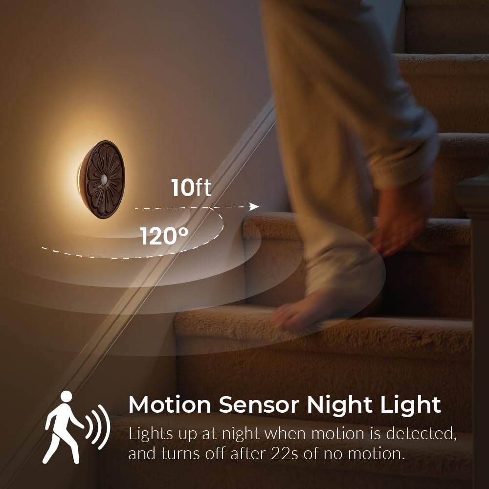 Wood Flower Night Light, Rechargeable Motion Sensor Light