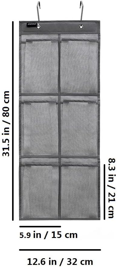 2 Pack Minimalist Black Over The Door Hanging Closet Shoe Holder Organizer with 6 Pockets (Mesh Pockets)
