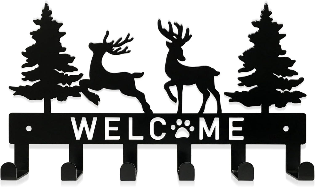 Key Holder for Wall, Black Metal Deer Tree Style, 6 Hooks