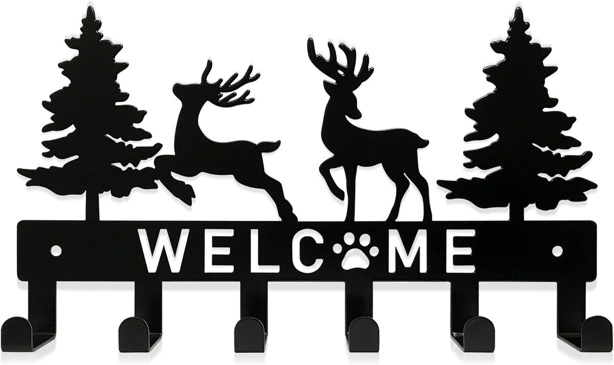 Key Holder for Wall, Black Metal Deer Tree Style, 6 Hooks