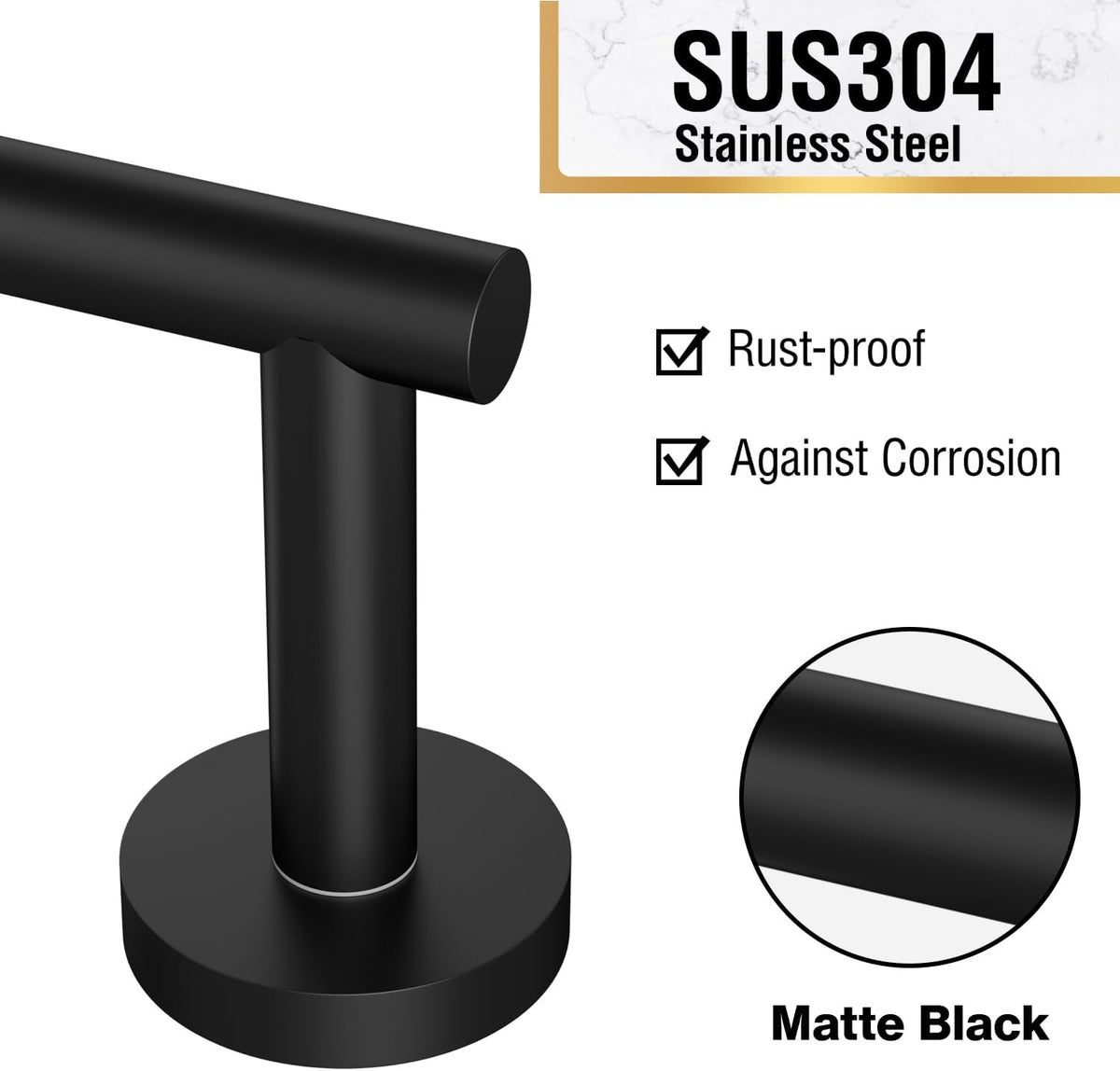 HITSLAM Matte Black Toilet Paper Holder, Double Post Pivoting, SS304