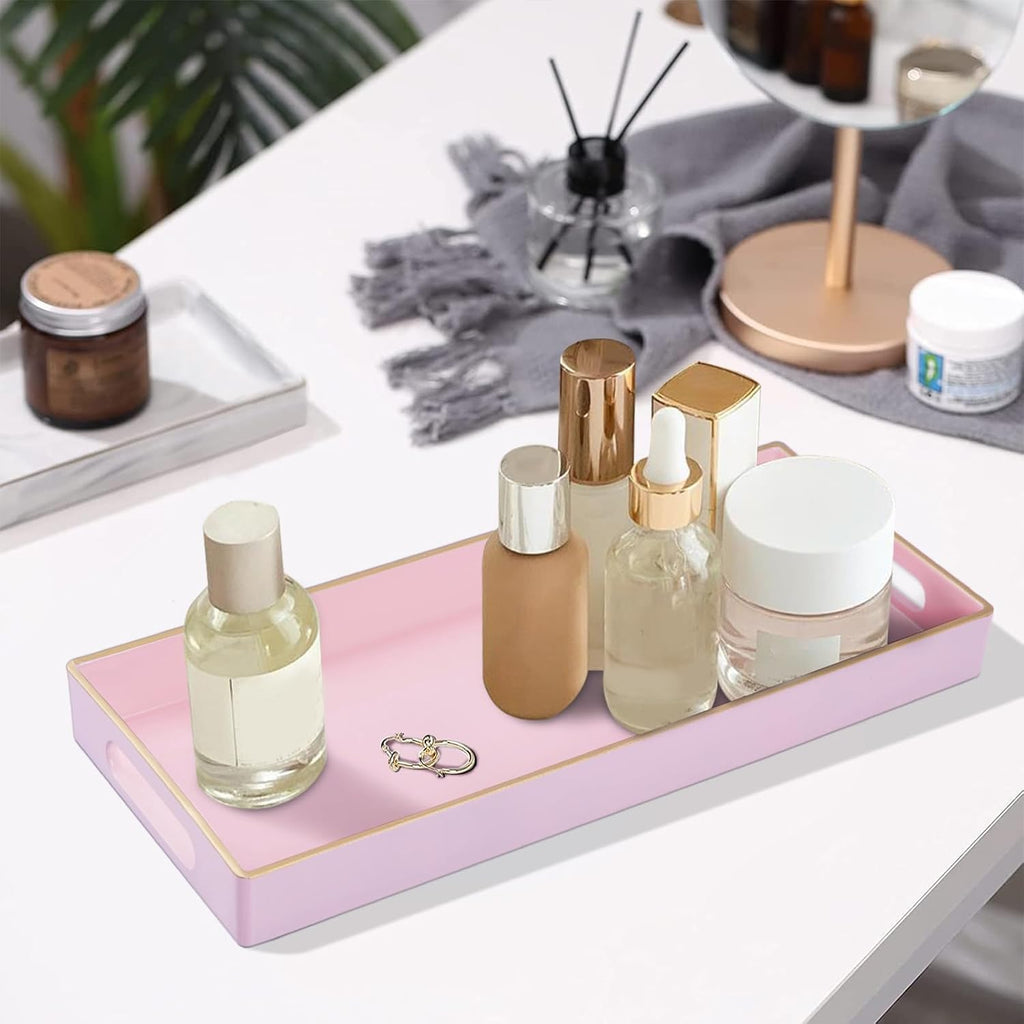 MAONAME Pink Bathroom Tray, Rectangular Toilet Tank Trays with Handles