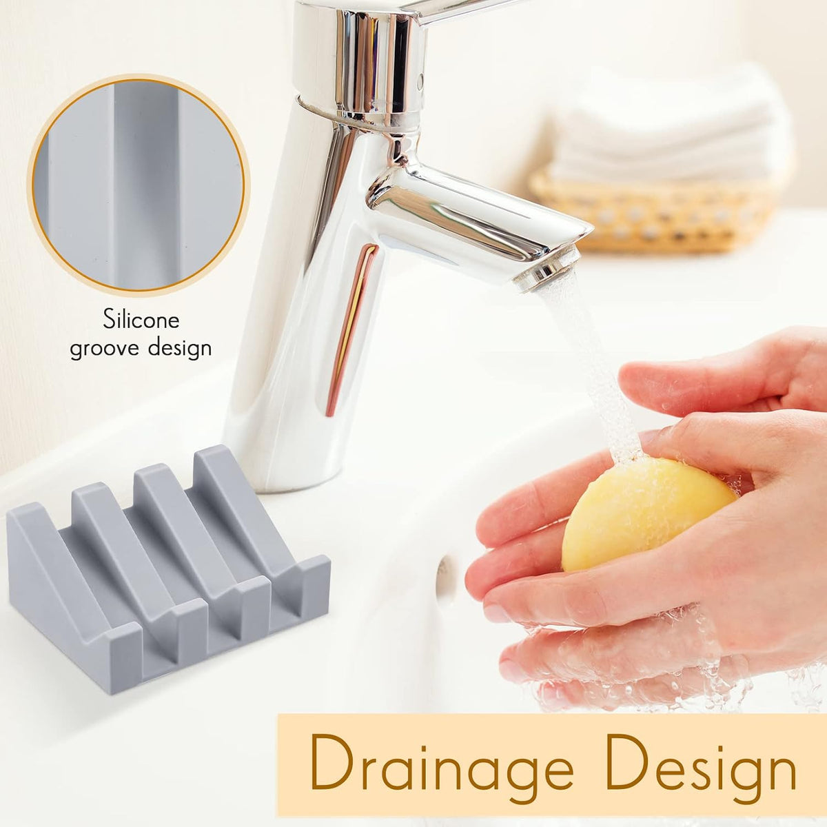 Cunhill 2 Pieces Soap Dish, Silicone, Light Grey