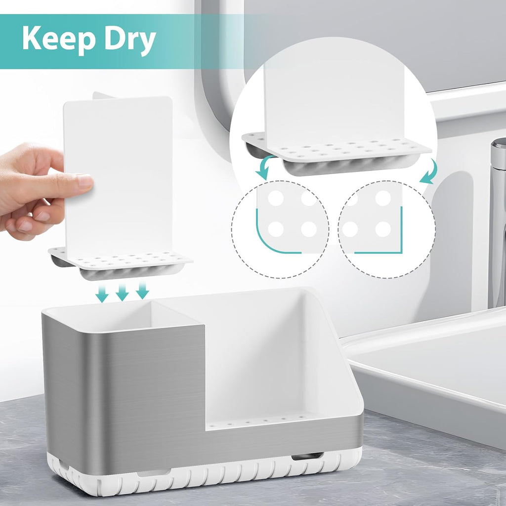 Toothbrush Holders for Bathroom Countertop Organizer (Brushed Silver Grain)