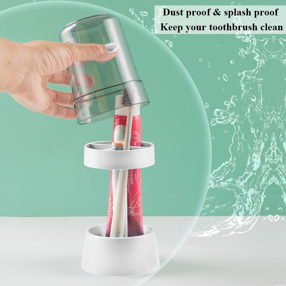 Toothbrush Holder with Cup/Cover Contains 3 Slots, Compatible with Conventional Toothbrushes, Can Store Toothpaste