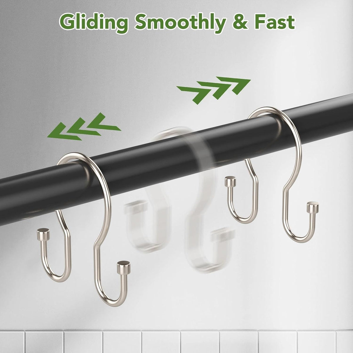 Goowin 24 Pack Shower Curtain Hooks, Simple Shower Curtain Rings, Sturdy Shower Curtain Hangers, Double Hook Shower Curtain Hooks, Smooth Gliding Metal Shower Hooks for Shower Curtain, Nickel
