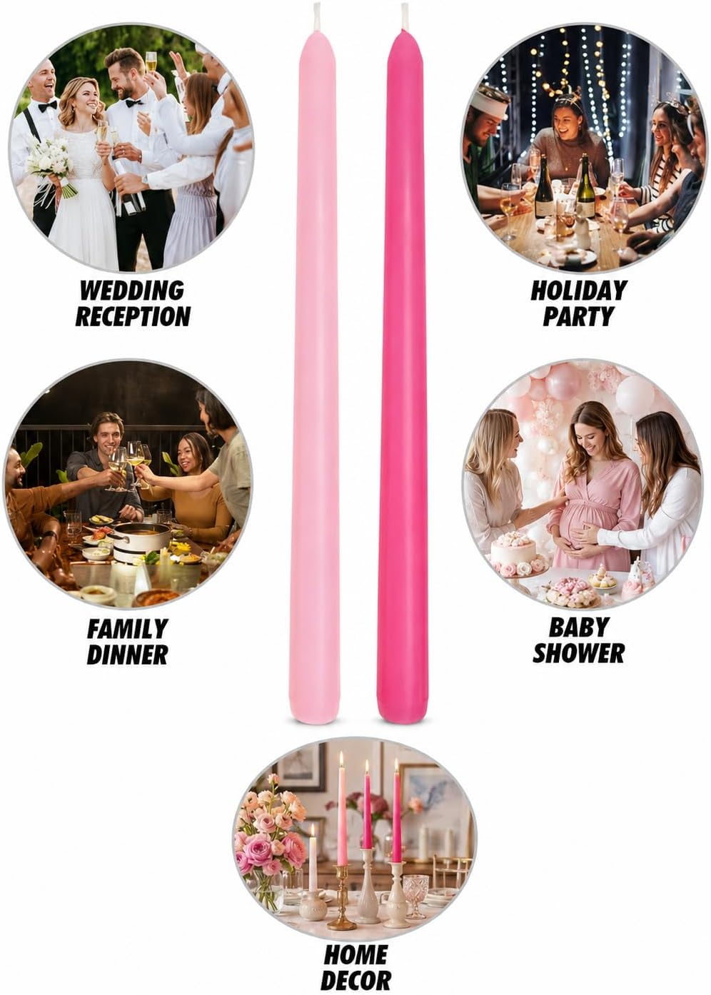 6 Hot Pink 6 Pink 10 Inch Taper Candles for Wedding Valentine's Day