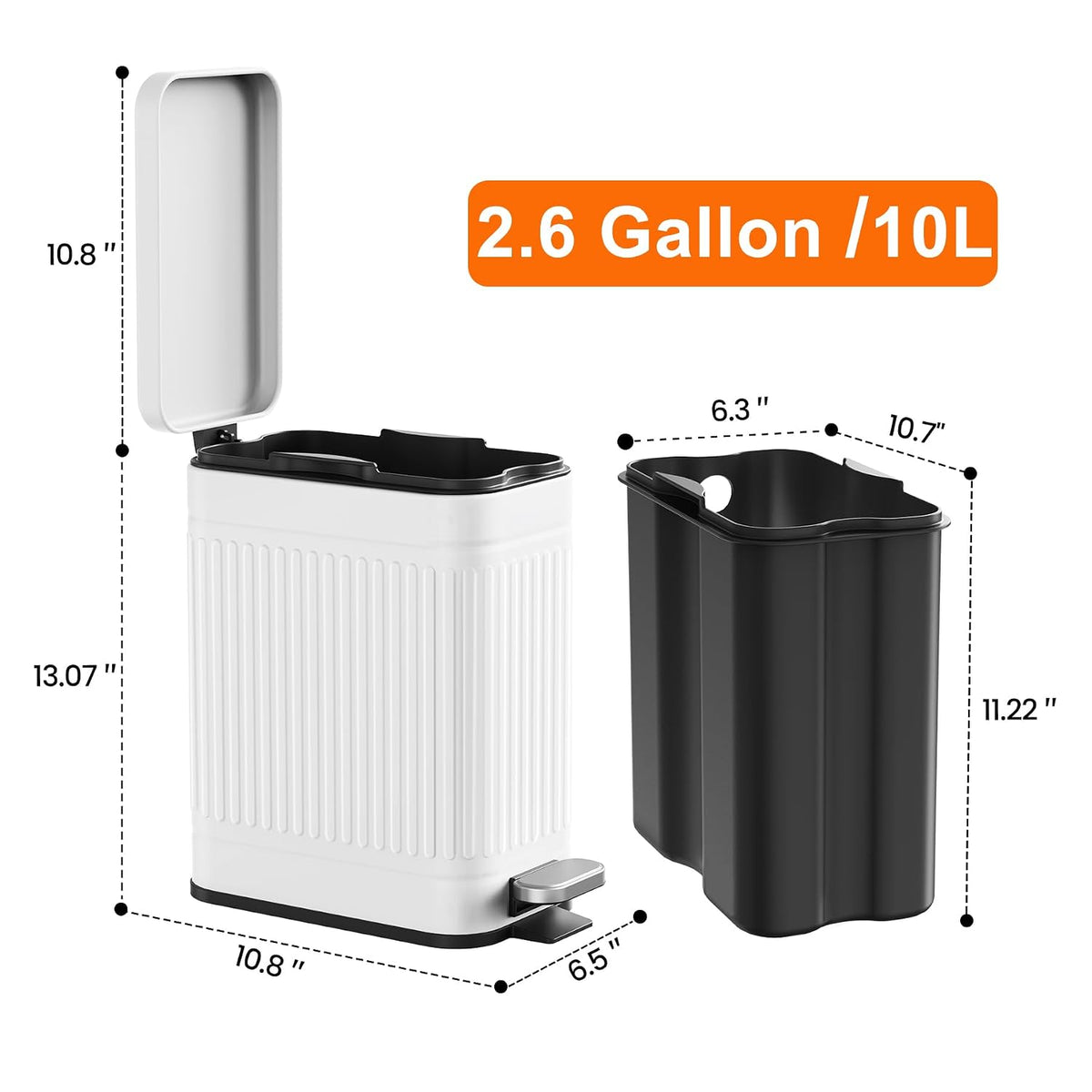 TrashAid 2.6 Gallons Small Bathroom Trash Can with Soft Close Lid, White