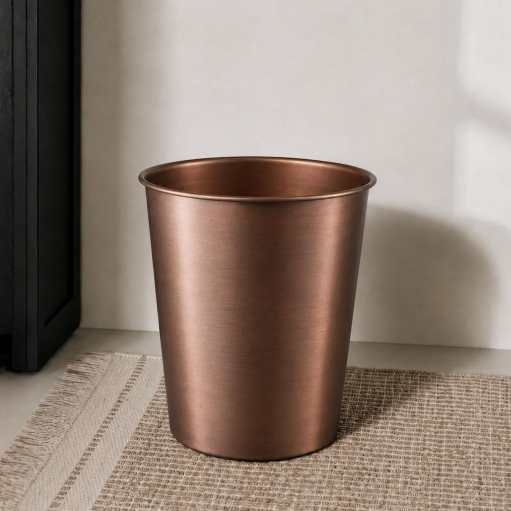 Monarch Abode Metal Bathroom Trash Can – Waste Basket for Bedroom, Office Desk, & Dorm, Handcrafted, Durable Decorative Antique Copper Small Trash Can Bathroom Garbage Bin Wastebasket