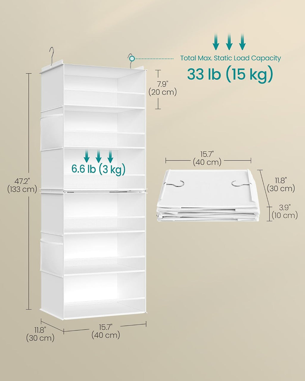 SONGMICS Widended Hanging Closet Organizer and Storage, 6-Tier, Separable