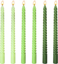 10 Inch Gradient-Green Spiral Taper Candle Set, 6 Pack Unscented Dripless Candlesticks for Dinner St. Patrick's Day Earth Day and Garden Parties