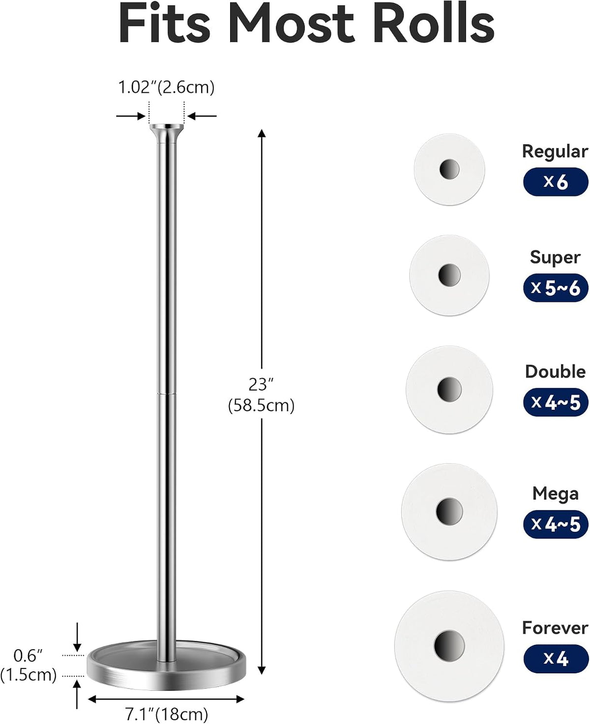 Toilet Paper Holder Stand, Free Standing Storage, Stainless Steel, Silver