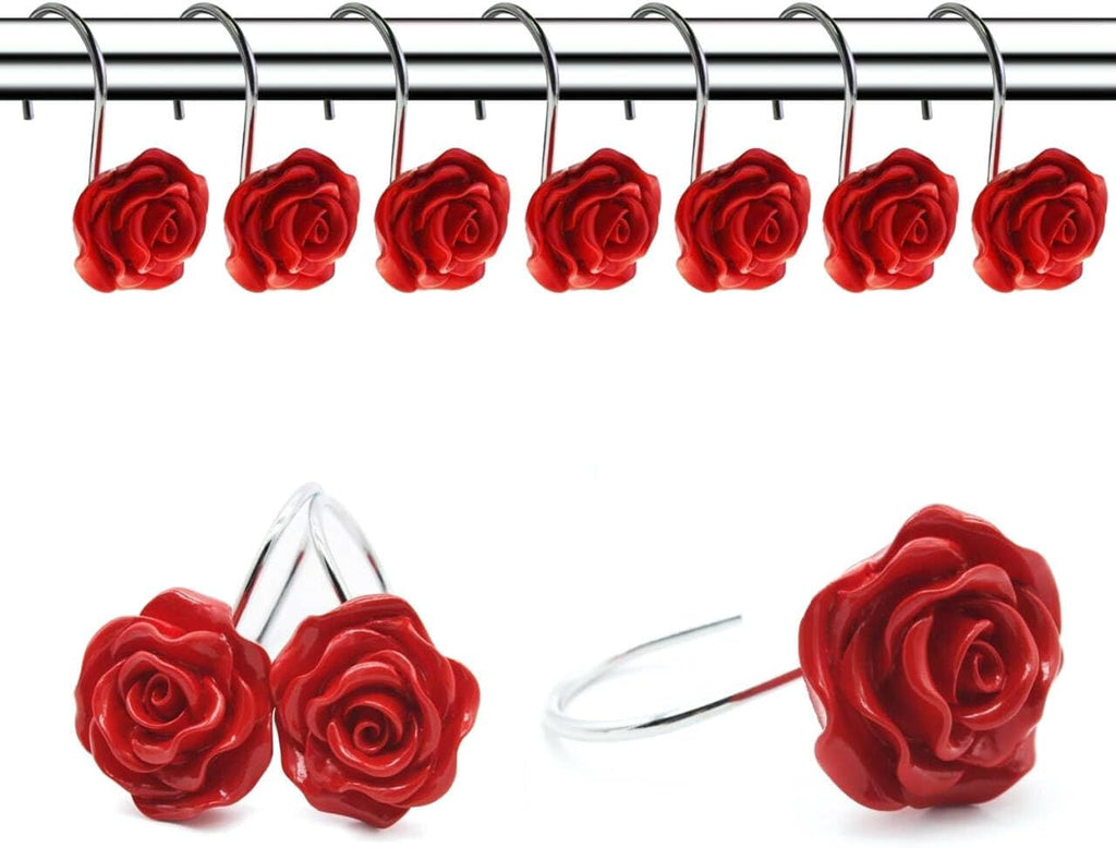 12 PCS Rose Shower Curtain Hooks Anti Rust Decorative Shower Curtain Rings