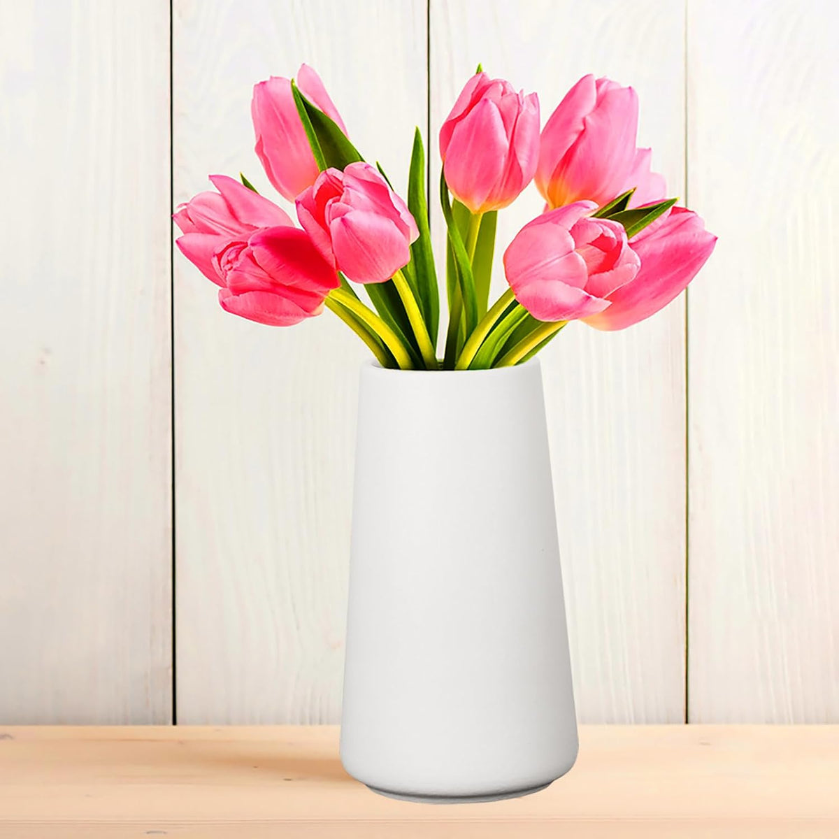 Ceramic White Vase, Simple Vases for Lavender Pampas Grass Dried Flowers Plants, Frosted Elegant Vase for Modern Table Shelf Wedding Home Decor (Medium)