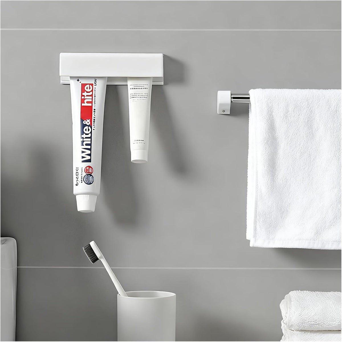 Adhesive Toothpaste Holder Wall Mounted for Bathroom c/w 1 Tube Squeezer