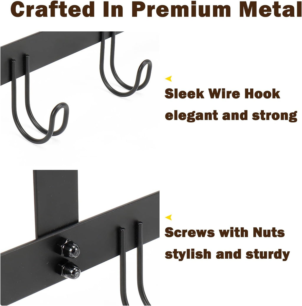Over the Door Hooks, No Drill Door Towels Hanger, Metal Hanging Towel Holder with 5 Coat Hooks for Bathroom, Bedroom, Kitchen (Matte Black)