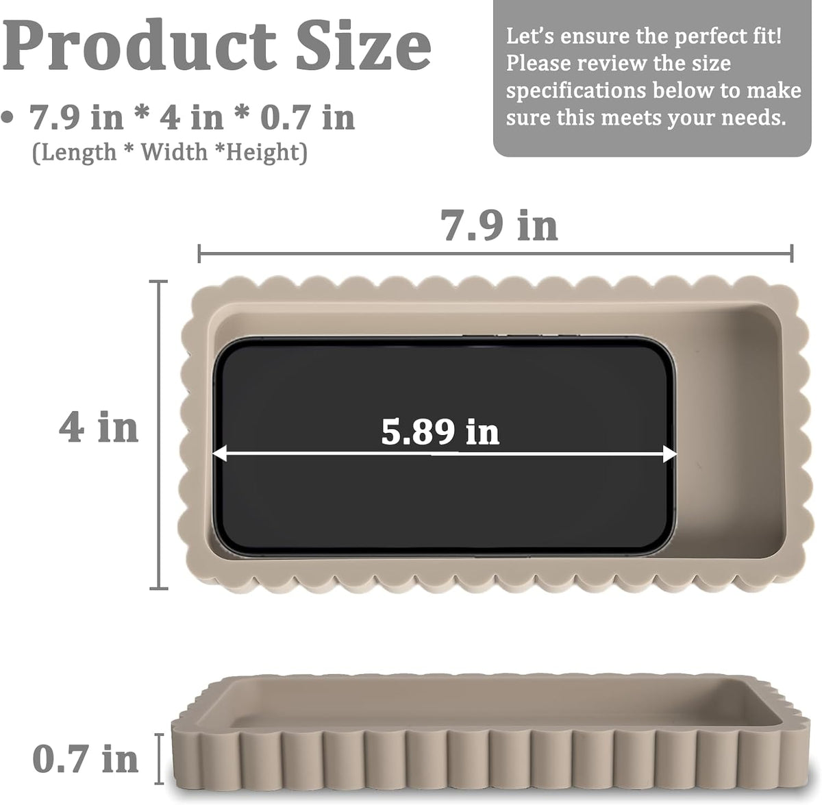 Small Silicone Bathroom Vanity Tray, Sink Caddy for Dish Soap Dispenser, Sponge Holder for Kitchen Sink, Rectangle Bathroom Countertop Organizer for Perfume, Jewelry, Candle (7.9” * 4”, Khaki)