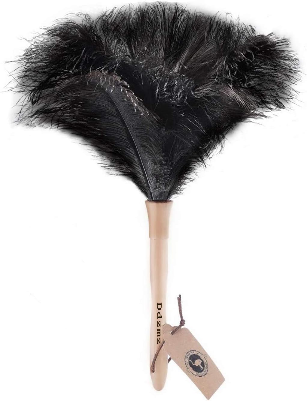 DDZMZ Ostrich Feather Duster with Wooden Handle, 16 inch, Black