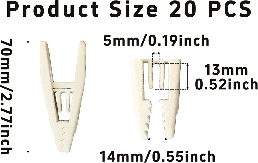 20PCS Velvet Hanger Clips, Non-Slip Velvet Clips Strong Finger Clips Clothes Clips Pants Hangers Clips, Ivory