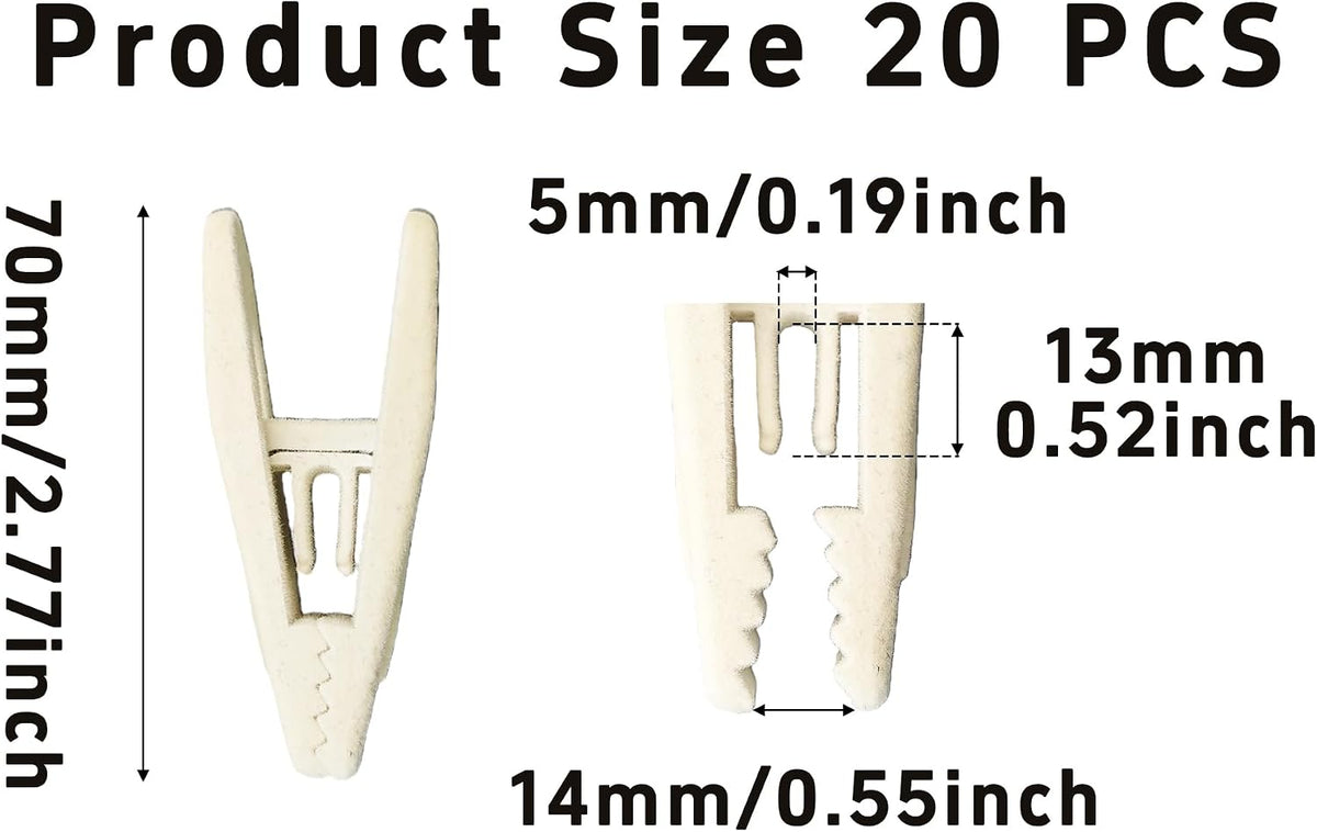 20PCS Velvet Hanger Clips, Non-Slip Velvet Clips Strong Finger Clips Clothes Clips Pants Hangers Clips, Ivory