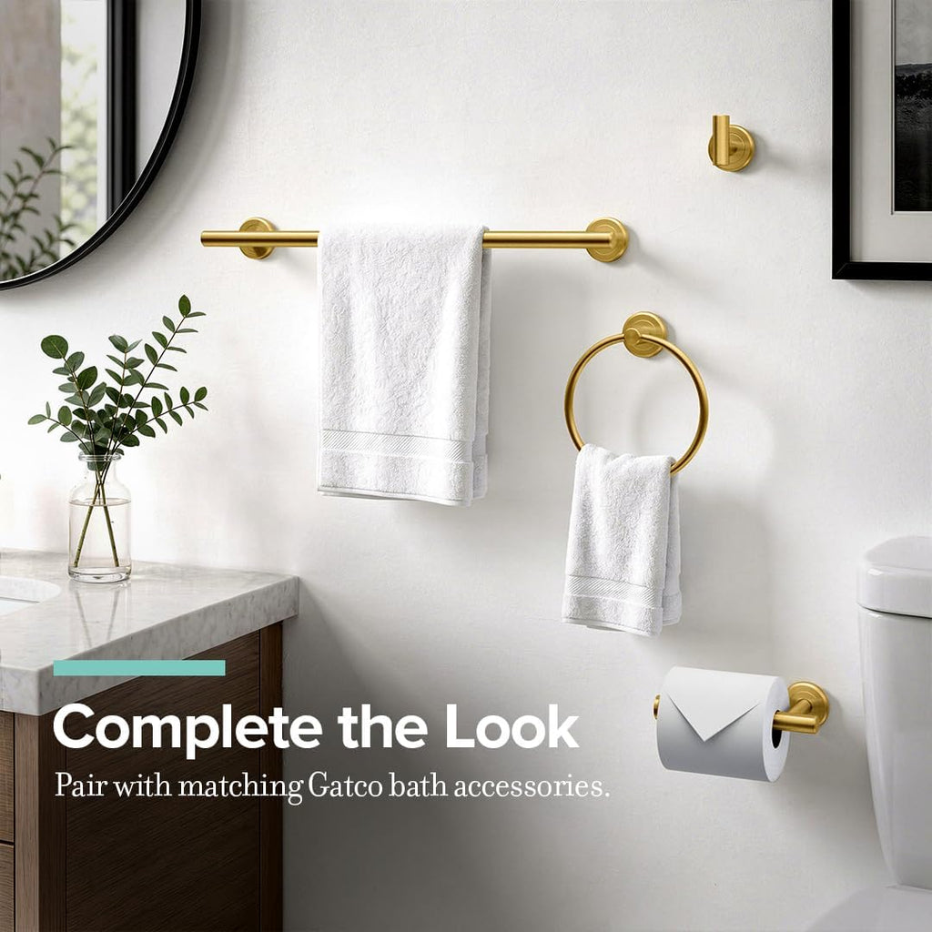 Gatco 4230 Latitude II 24-Inch Towel Bar, Wall Mounted Bathroom Towel Holder, Brushed Brass