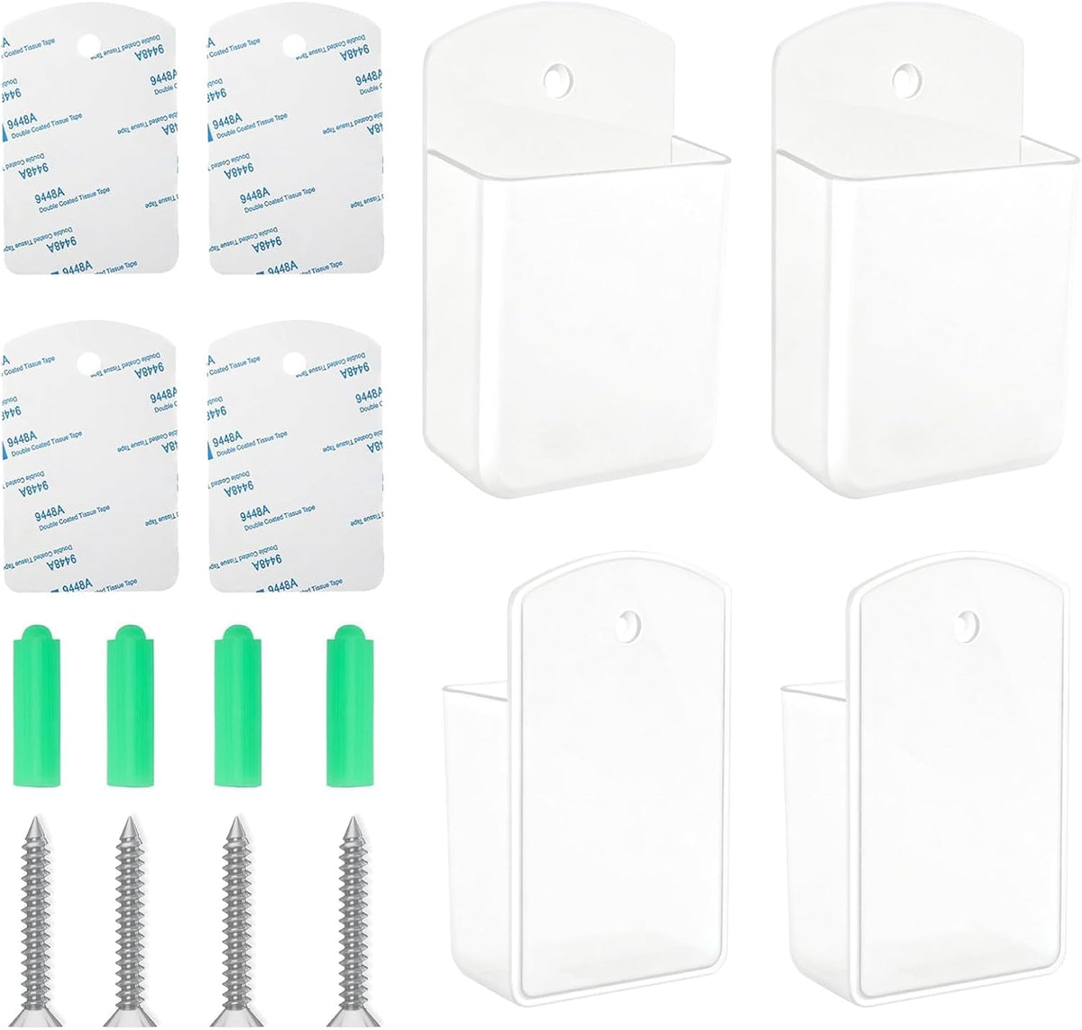 4Pcs Remote Holder Wall Mount, AC TV Remote Control Holder, Self Adhesive & Screws Remote Wall Holder, Wall Mount Box Remote Organizer for Home Office Storage (White)
