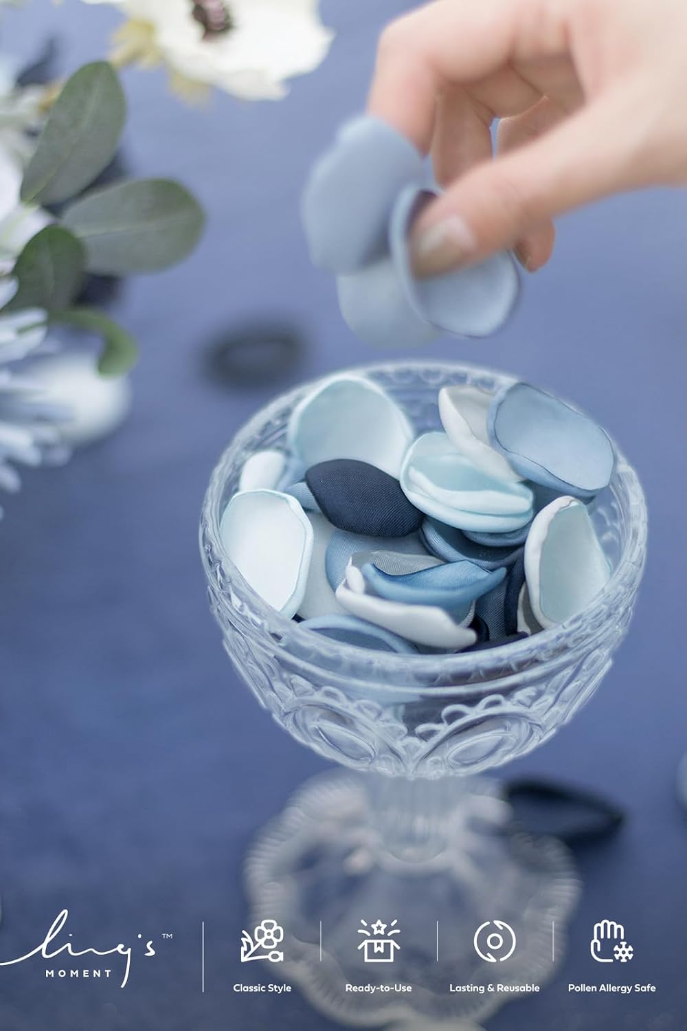 Ling's moment Silk Rose Petals, Dusty Blue Navy, 200pcs