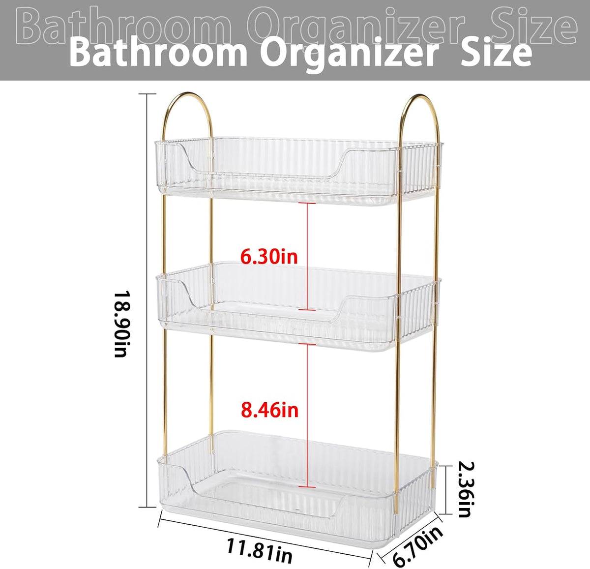 shuang qing Bathroom Counter Organizer Countertop Storage, Cosmetics Skincare Shelf, Makeup Organizer Perfume for Dresser Vanity Tray, Spice Rack for Kitchen(3 Tier-Clear)