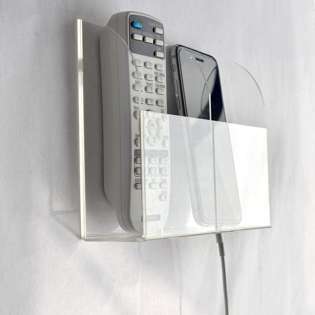 VANCORE Clear Wall Mounted Charging Phone Holder - Smart Station for TV Remote Control - Clear Wall Box With 2 Holes