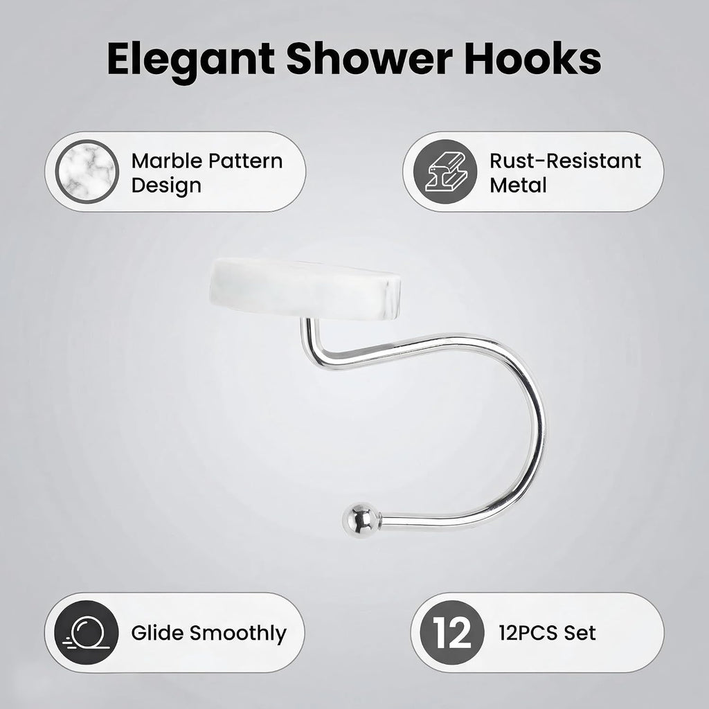 12 Pc Marble Shower Curtain Hooks Rustproof Resin Decorative Curtain Rings