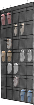 Over the Door Shoe Organizer, 35 Mesh Pockets, Gray, 4 Metal Hooks