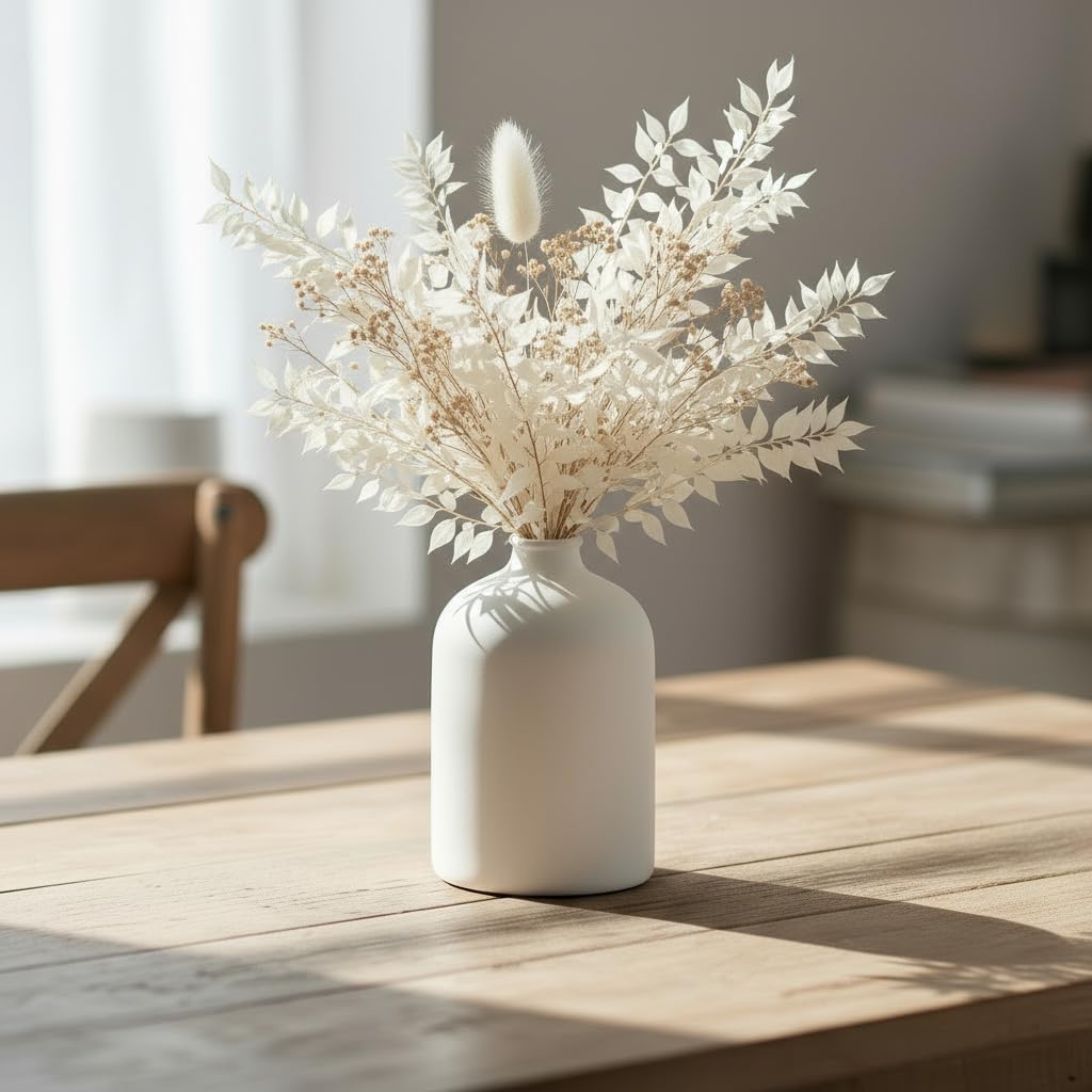 Carrot's Den White Ceramic Vase, Matte Textured Entryway Table Decor