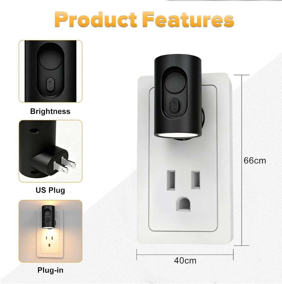 Plug in LED Night Light, Motion Sensor, Warm White Dimmable, Black 2 Pack
