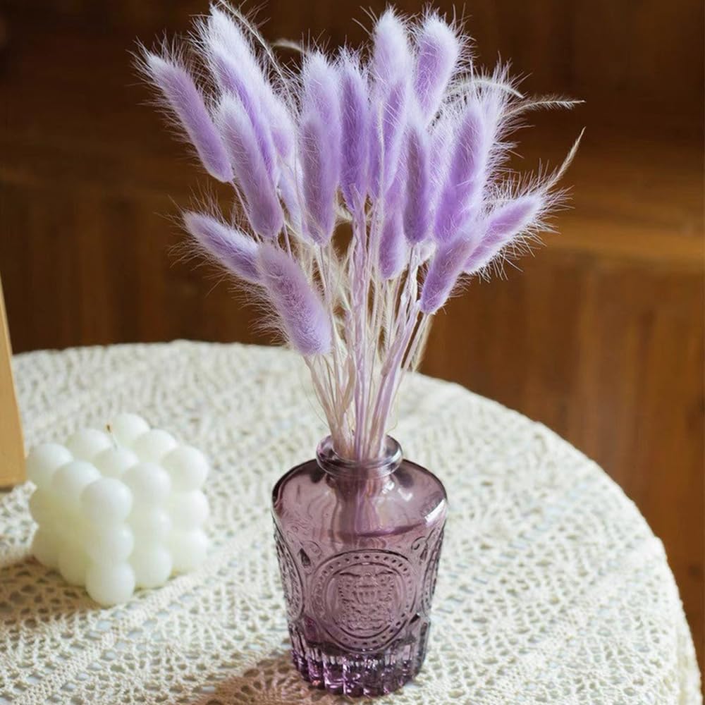 60PCS Rabbit Tail Grass Dried Flowers Dried Natural Floral (Purple)