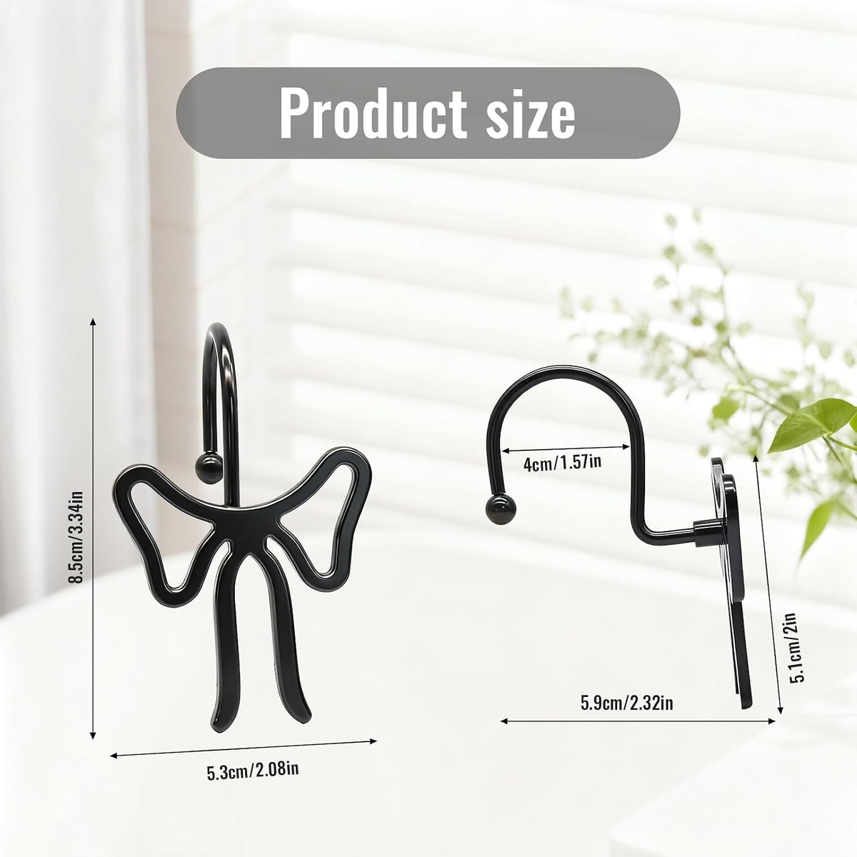 Bow Decorative Shower Curtain Hooks, Bowknot Shower Curtain Rings, Modern Bow Shower Curtain Hangers, 12PCS Shower Hooks for Shower Curtain, Home Decor, Bathroom, Bedroom, Living Room (Big-Black)