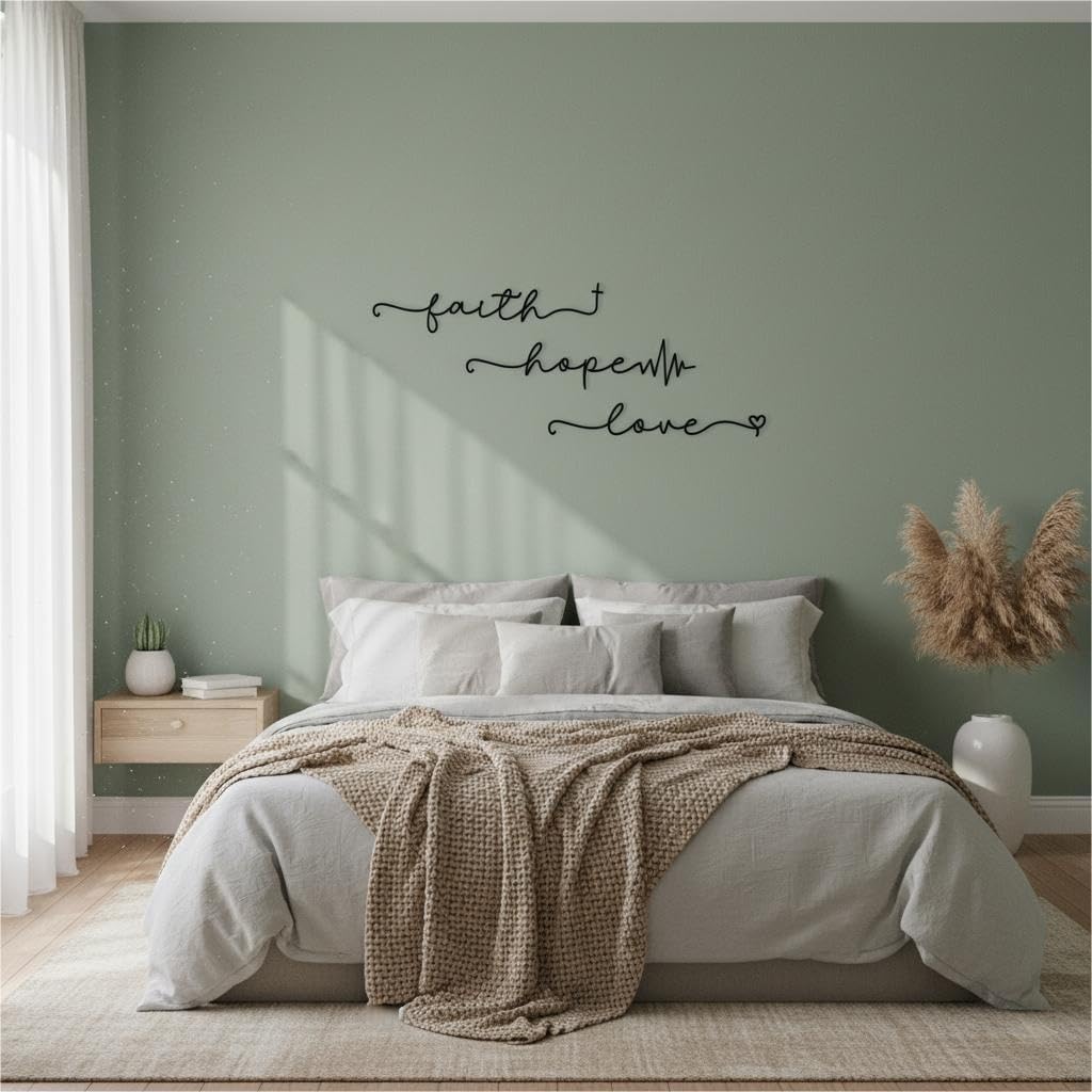 Aimto Metal Faith Hope Love Wall Art Decor,Letter Sign Wall Art Rustic Vintage Farmhouse Word Metal Sign Family Decor for Bedroom Living Room (black Set of 3)