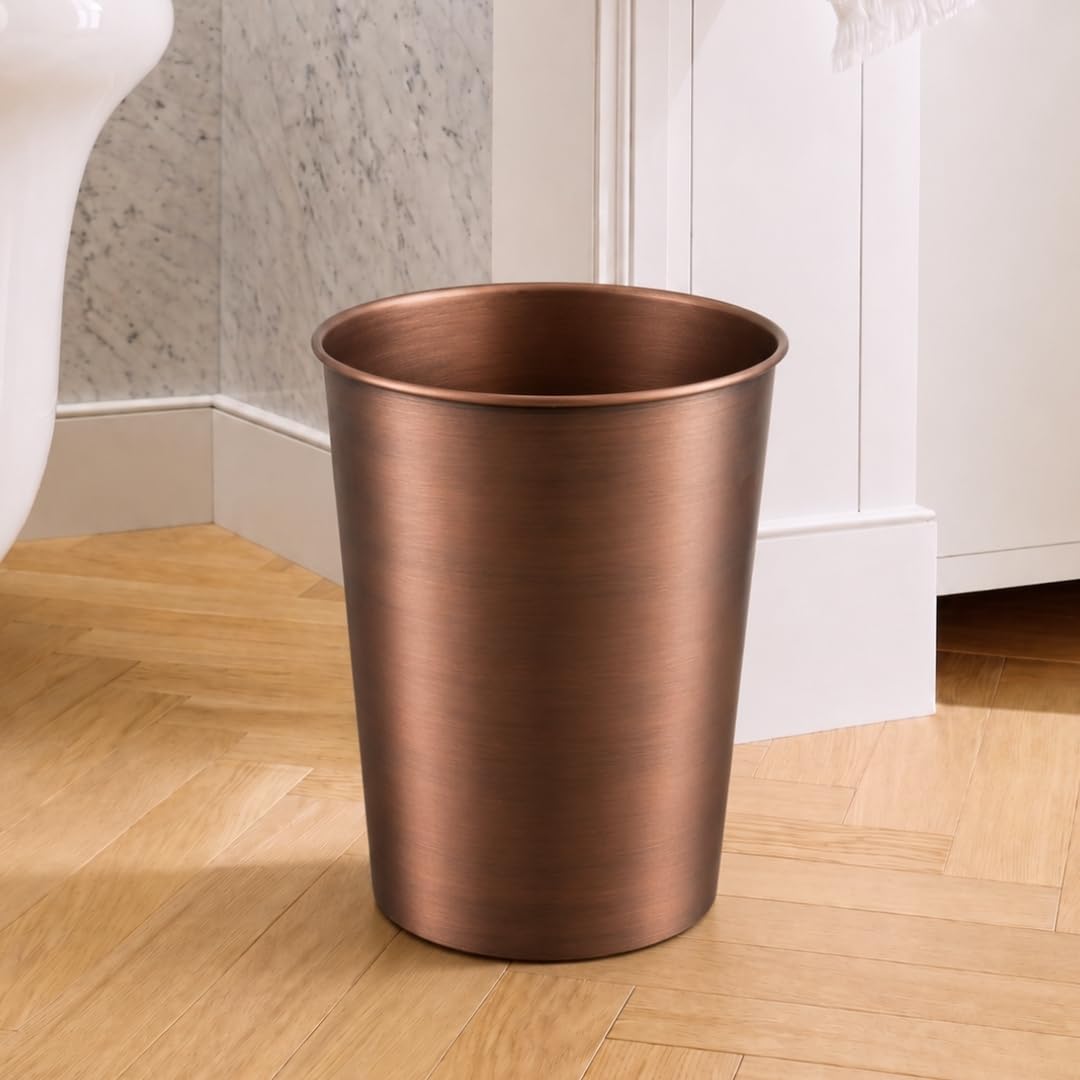 Monarch Abode Metal Bathroom Trash Can – Waste Basket for Bedroom, Office Desk, & Dorm, Handcrafted, Durable Decorative Antique Copper Small Trash Can Bathroom Garbage Bin Wastebasket
