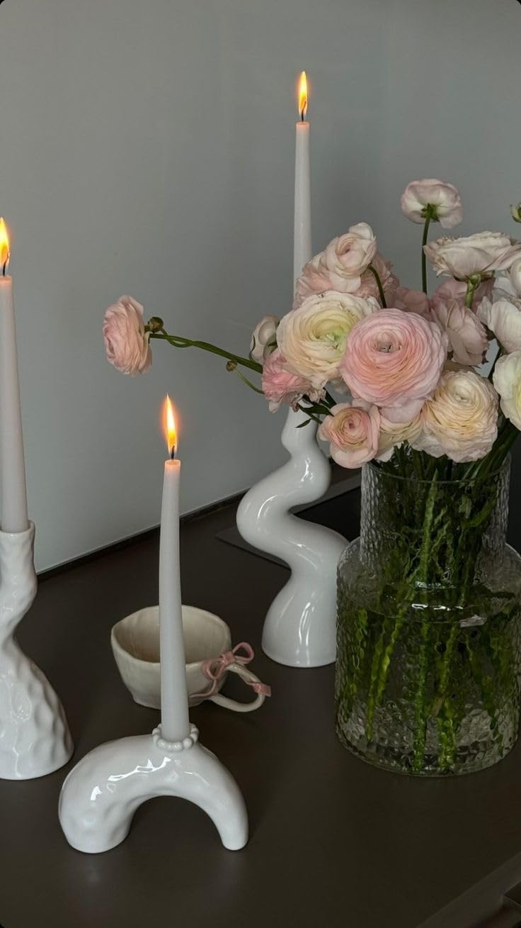 Taper Candles 10 Inch 12 Pack White – CW Studio Unscented Smokeless Candlesticks, 7-8 Hour Clean Burn – Elegant Dinner Table Centerpiece for Wedding, Holiday Decor & Romantic Dinners