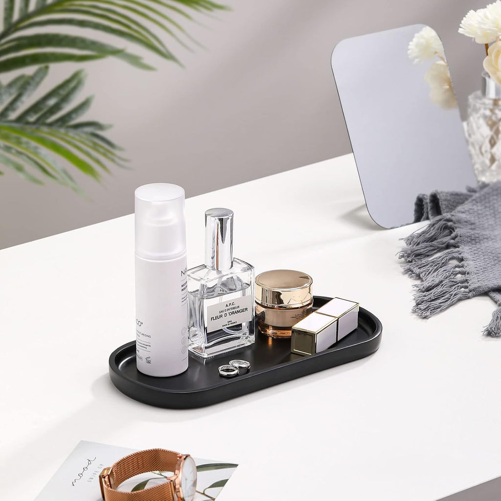 Luxspire 10" Oval Bathroom Tray for Countertop Organizer, Matte Black