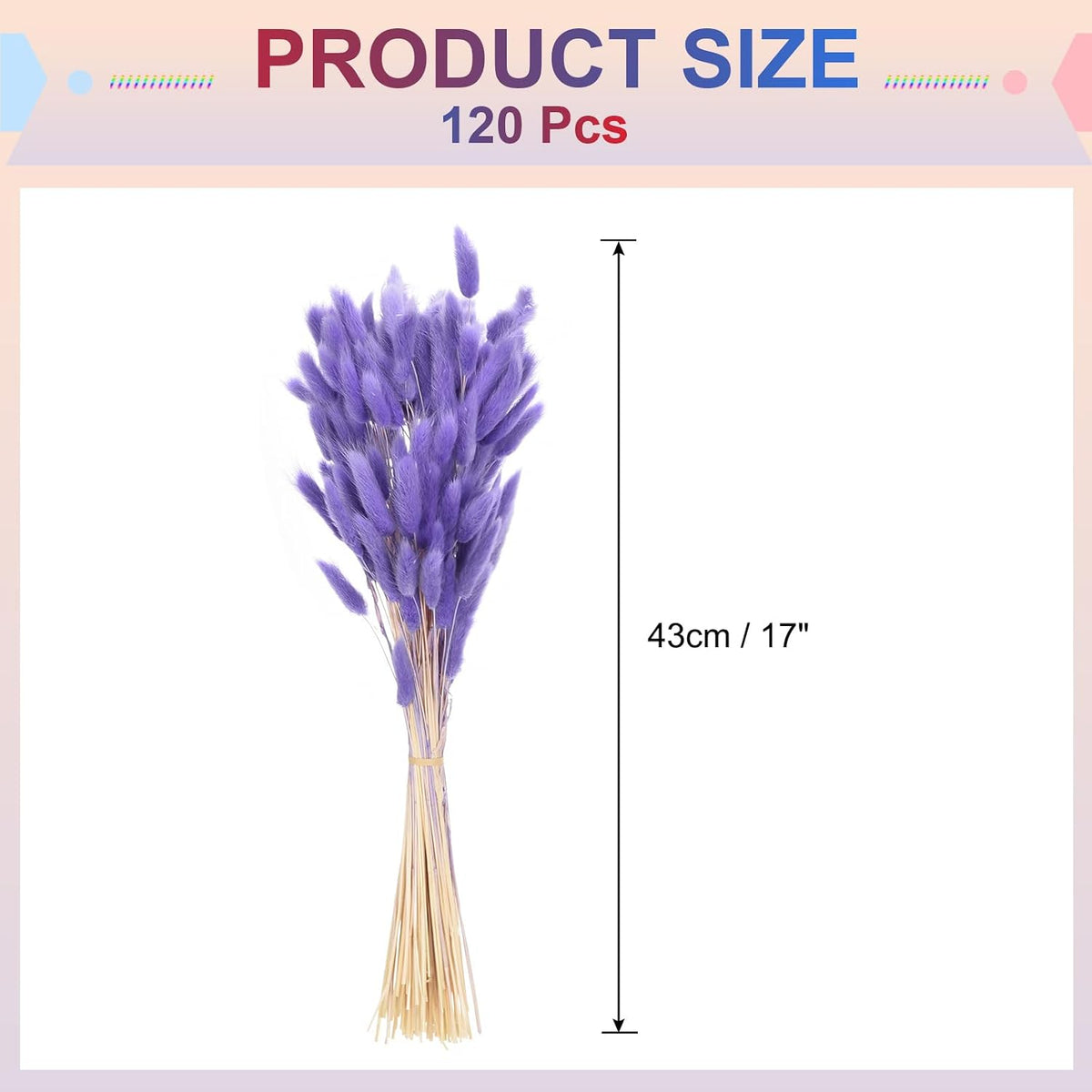 MECCANIXITY 120pcs Natural Rabbit Bunny Tails Dried Flowers 17" Dark Purple