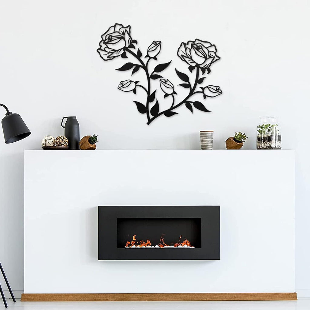 ESTART Large Rose Flower Wall Decor, 15“H Black Rose Flower Metal Wall Art