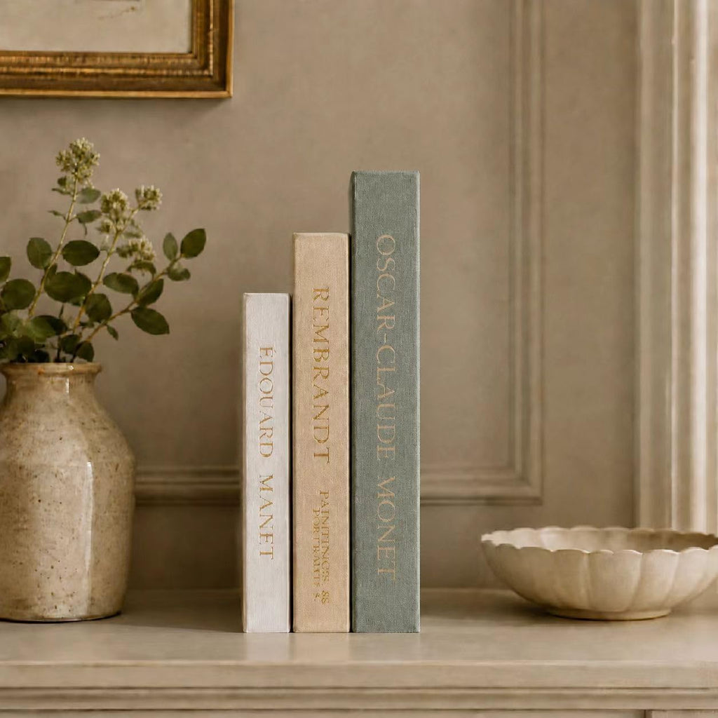 Aesthetic Decorative Books, Set of 3 Linen Faux Book Boxes, Sage