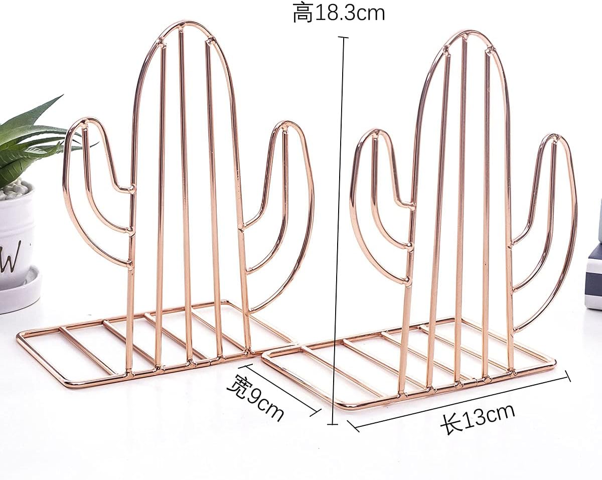 Cactus Bookends - Iron Metal Non-Slip Shelf Organizers for Home, Office & Kids' Rooms