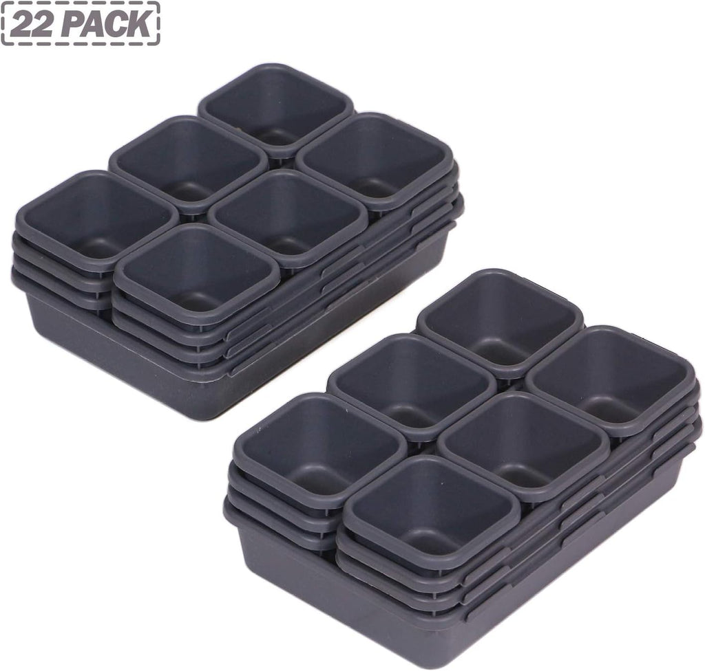 Set of 22 Interlocking Desk Drawer Organizer Tray Dividers Plastic Shallow Narrow Drawers Organizers Separators and Storage Bins Container for Kitchen Bathroom Makeup Office Vanity Bedroom Dresser