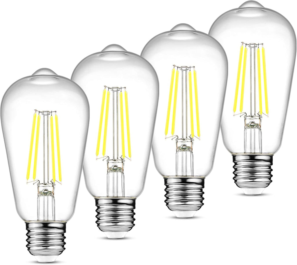 Ascher Vintage LED Edison Bulbs, 6W, Equivalent 60W, Non-Dimmable, Daylight 5000K, 700Lumens, ST58 Antique LED Filament Bulbs with 80+ CRI, E26 Medium Base, Clear Glass, Pack of 4