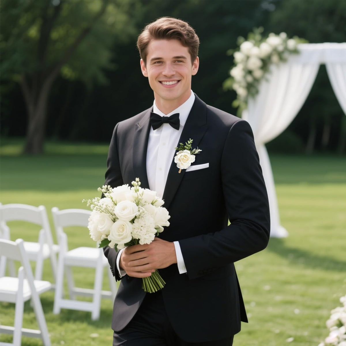 Gvhntk Ivory Rose Boutonniere for Men Wedding Set of 20 Groom Groomsmen Best Man Artificial Flowers Boutonniere for Wedding Ceremony Anniversary Prom Flowers Formal Dinner Party