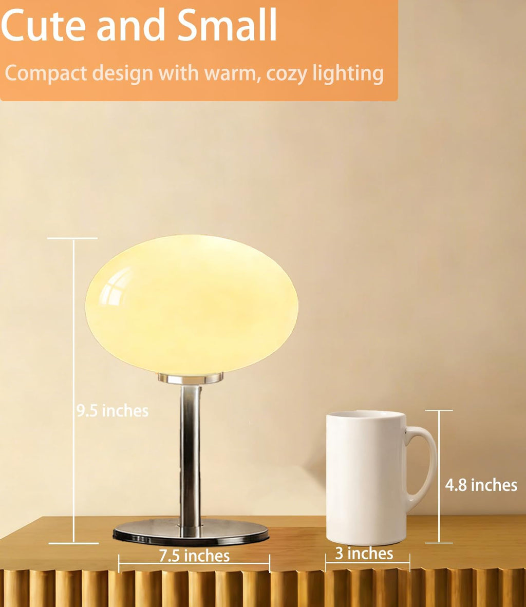Glass Mushroom Lamp, Mid Century Dimmable Lamp 3 Color Temperatures Table Lamp for Bedroom Living Room Bedside Lamp, Cute Lamp Modern Small Lamp (8W, Beige)