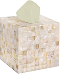 Tissue Box Cover - Mosaic Mother of Pearl Inlay Tissue Box Holder - Tissue Box Cover Square 5.9 x 5.9 x 5.9 in - Decorative Bathroom, Bedroom or Office (White)