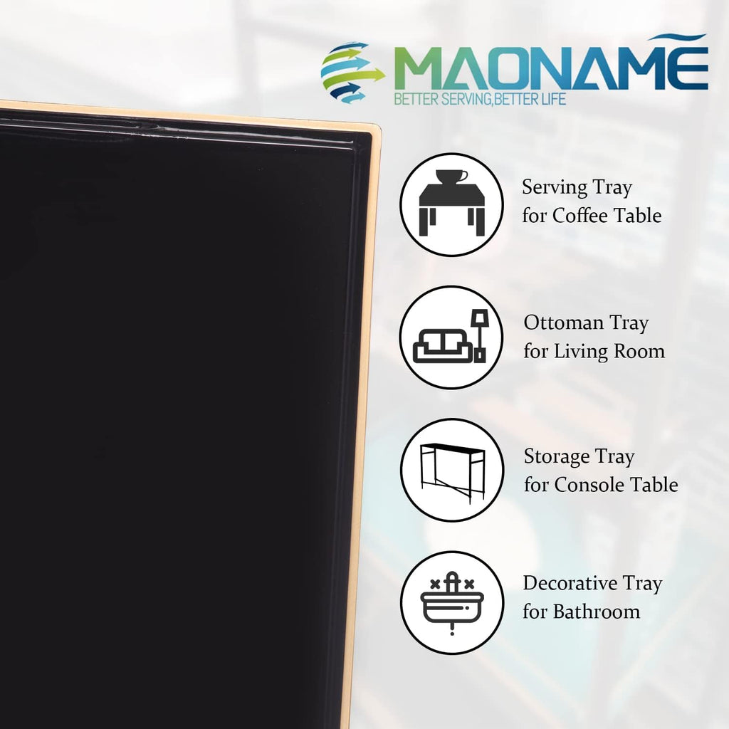 MAONAME Black Decorative Tray, Rectanrle Plastic Serving Tray with Handles